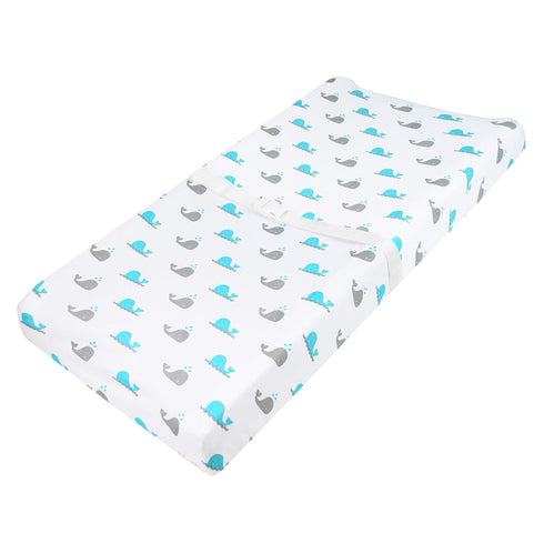 TL Care Printed 100% Cotton Knit Fitted Contoured Changing Table Pad Cover - Compatible with Mika Micky Bassinet, Aqua Whale, for Boys and Girls...