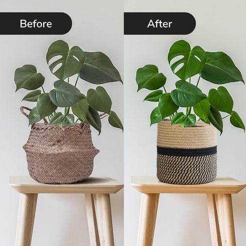 TIMEYARD Sturdy Jute Rope Plant Basket Modern Woven Basket up to 7.5 Inch Flower Pot Floor Indoor Planters, 8” x 8” Storage Organizer Basket Rusti...