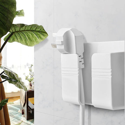 2 Pcs Wall Mount Phone Holder with 3M Adhesive Phone Stand with Data Cable Receiving Hole, Phone Charger Stand Remote Control Storage Box for Bedr...
