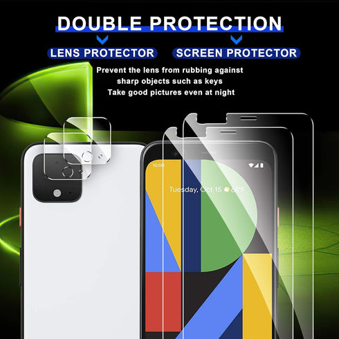 2 Pack Tempered Glass Screen Protector for Google Pixel 4 - and 2 Pack Camera Lens Protector?HD Clarity??Anti-Scratch??Case Friendly??Anti-fingerp...