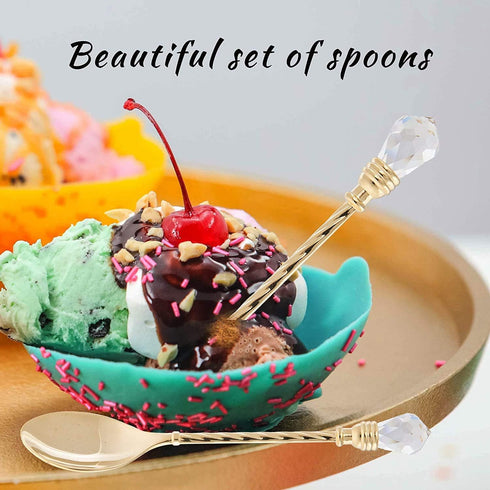 Matashi 24K Gold Plated Crystal Topped Dessert Spoon for Dinner Party Great for Testing Sampling Appetizers Corporate Gifts Christmas Mother's Day...