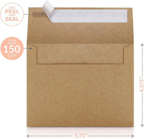 Sweetzer & Orange A2 Envelopes (50 with Box). Brown Envelopes Self Seal. Luxury 150gsm For Greeting Card Envelopes and Invitation Envelopes 4.375 ...