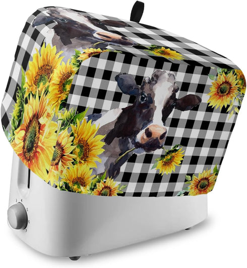 Toaster Cover 2 Slice Yellow Sunflower Cow Bread Toaster Oven Cover with Pockets Buffalo Check Black White Bakeware Protector Small Kitchen Applia...