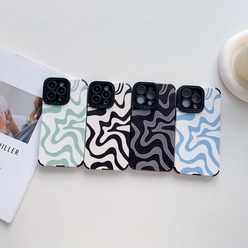 Designed for iPhone 15 Phone Case, Soft PU Leather TPU and Cute Art Wavy Painted for Women Men Compatible with iPhone Case (Beige/iPhone 15)...