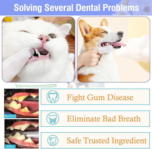 Pet Teeth Cleaning Finger Wipes for Dogs & Cats, Dog Dental Wipes for Removing Plaque and Tartar Buildup, No-Rinse Disposable Gentle Cleaning & Gu...