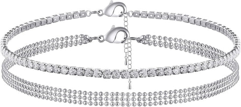 MIDEEO Gold Layered Ankle Bracelets for Women Layering Anklets Set Bracelet 14k Gold Plated CZ Rhinestone Chain Anklet Bracelets Dainty Women Beac...