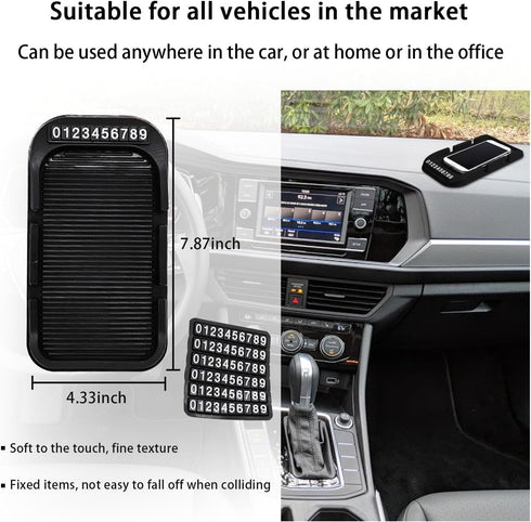 Car Dashboard Phone Holder, Non-Slip Double-Groove Auto Cell Phone Pad Mat with Number Plate, Universal Vehicle Phone Mount for All Smartphones, G...