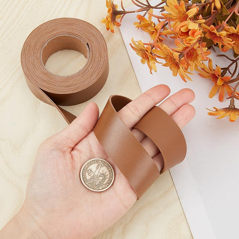 GORGECRAFT 1 x 79 Double-Sided Leather Strips Chocolate Lychee Pattern Flat Leather Cord 1.7mm Thick PU Leather Strap for DIY Crafts Guitar Belt J...