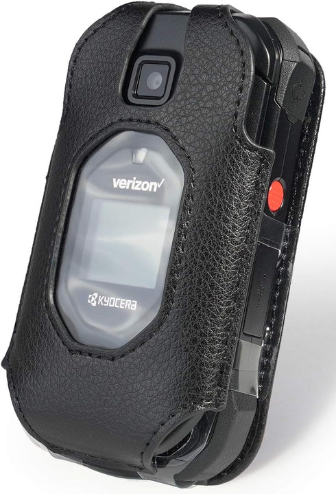 Nakedcellphone Fitted Series for Kyocera DuraXV Extreme, DuraXE Epic, DuraXA Equip Case, Black Vegan Leather Cover with [Built-in Screen Protectio...