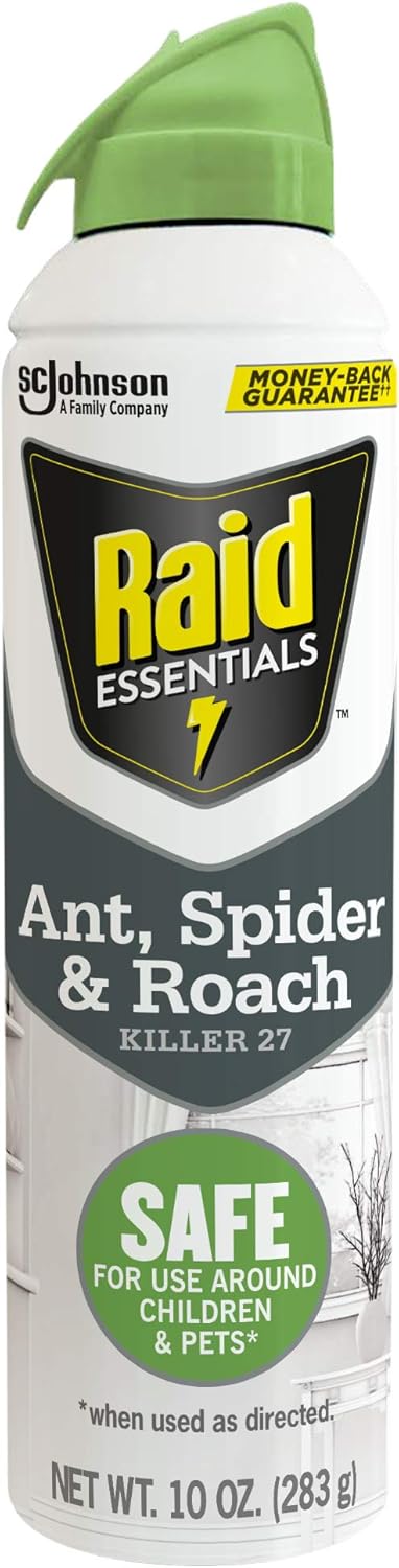 Raid Essentials Ant Spider, and Roach Killer Aerosol Spray, Child & Pet Safe, Kills Insects Quickly, for Indoor Use, 10 oz...