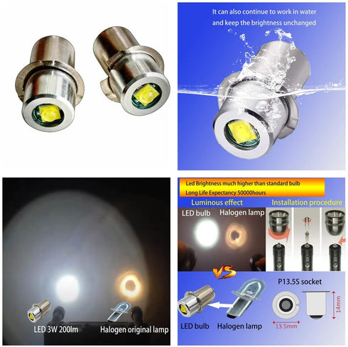 LED Flashlight Bulb Upgrade Replacement 3CD 4CD Cells 4.5V 6V 18V DC4-24V LED Conversion Kit Flashlights Torch Bulb P13.5S PR2 LED 3W Bulbs 18V Fl...