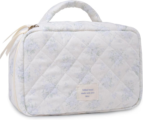 Large Quilted Makeup Bag,Travel Coquette Cosmetic Bag, Aesthetic Cute Floral Toiletry Organizer skincare Bag for Women Girls,Elegant Makeup Essent...