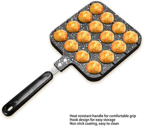 16 Holes Octopus Meatballs Pan, Aluminum Alloy Takoyaki Baking Mold Tray, for Home Kitchen...