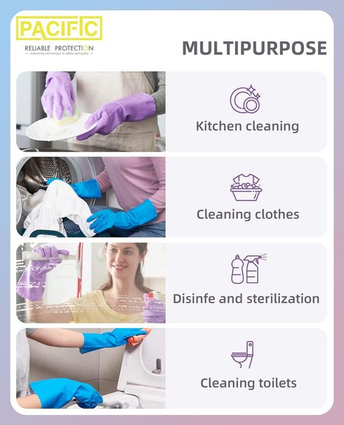 PACIFIC PPE 2 Pairs Dishwashing Cleaning Gloves with Latex free, Cotton lining, Kitchen Gloves (Purple+Blue, Large)...