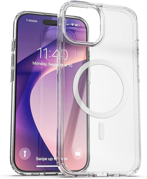 ENCASED Clear Case for iPhone 15 with Removable Magnetic Grip - Flat Collapsible Phone Holder (Compatible with MagSafe)...