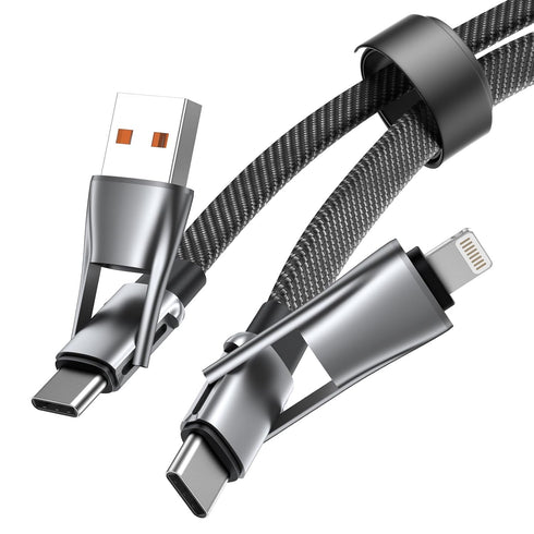 4 in 1 Multi Charging Cable, PD 60W Fast Charging USB C Multi Charger Cable, Zinc Alloy Flat Braided with Velco Strap Charging Cords for Multiple ...