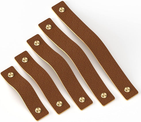 Leather Drawer Pulls, Leather Cabinet Handles 6-Pcak 5in, Soft Handles Hole Pitch Adjustable, Suitable for Living Room Bedroom Kitchen,MYW...