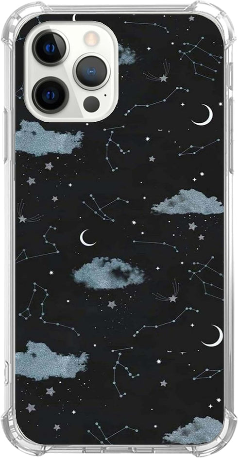 Moon Clouds and Stars Case Compatible with iPhone 14 Pro Max, Planets Starry Sky Cover for iPhone 14 Pro Max, Cool Cute TPU Bumper Phone Case Cove...