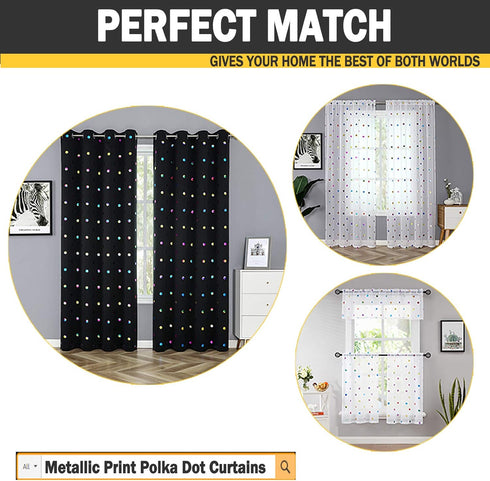 Urban Lotus White Semi Sheer Kitchen Curtains for Dining Room 45 inches Length Colorful Metallic Polka Dots Printed Tier Curtains Lightweight Rod ...