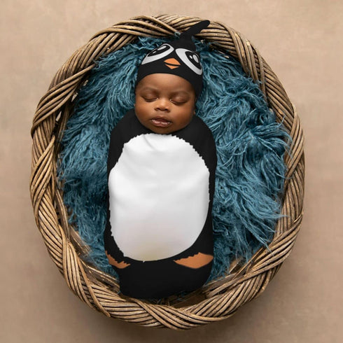 Cute Penguin Newborn Swaddle Blankets Hat Sets Soft Baby Receiving Blanket Swaddle Sack for Baby Shower Infant Boy Girl Gift...