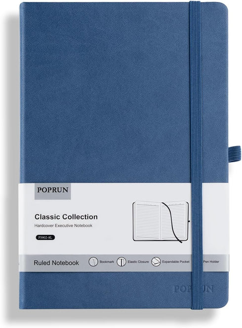POPRUN A5 Lined Journal Notebooks, Leather Hardcover Thick Notebook for Writing, Business Work, Travel, School, College, 5.5 x 8.3 inch, 240 Pages...