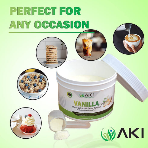 Aki Fine Vanilla Powder Extract From Beans (5.29oz/150g) - Water Extracted Powder Ideal For Baking, Cooking Flavoring - Delicious Vanilla Flavor &...