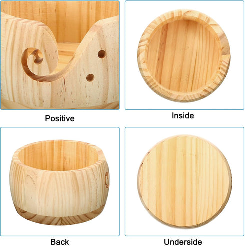 PATIKIL Wooden Yarn Bowl with Holes Holder, Handmade Craft Knitting Bowl Storage Knitting and Yarn Holder Crocheting for Knitting Lovers, 6", Ligh...