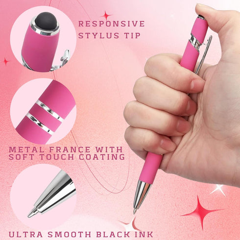 Ballpoint Pens with Stylus Tips?12 Pcs Pink Retractable Metal Stylus Pen for Touch Screens, 1.0 mm Black Ink......