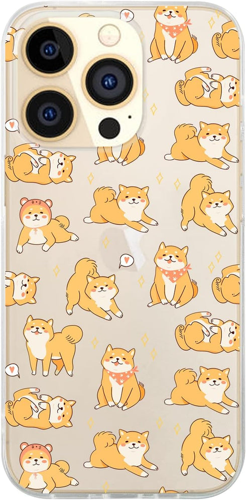 Blingy's for iPhone 13 Pro Case (6.1 inch), Shiba Inu Dog Style Cute Animal Pattern Cartoon Design Transparent Soft TPU Protective Clear Case (Shi...