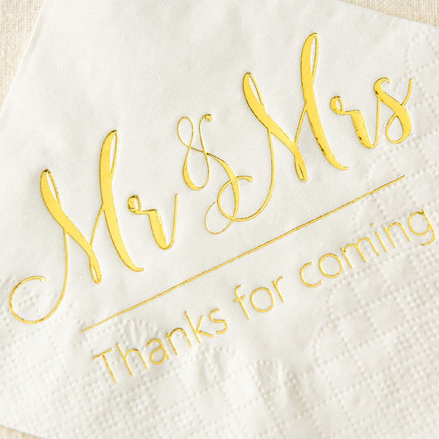 Crisky Napkins Mr and Mrs Gold Cocktail Beverage Dessert for Wedding Shower Engagement Party Decorations, Cake Table Decor Supplies. 100 Pcs, 3-Pl...