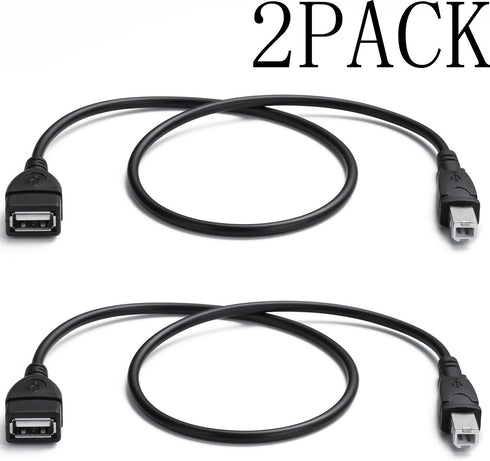 YOUOWO 2 Pack USB 2.0 Cable A Female to USB B Male Cable for Printer Extender Connection Cables USB_A/F-USB_B/M Adapter (USB_A-USB_B Cables Black)...