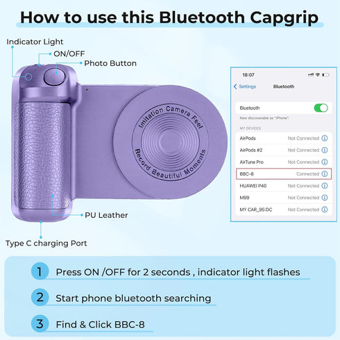 Magnetic Smartphone Camera Snap Grip- Smartphone Handle Photo Holder 10W Qi Wireless Charging Stand Phone Hand Grip with Bluetooth Wireless Remote...