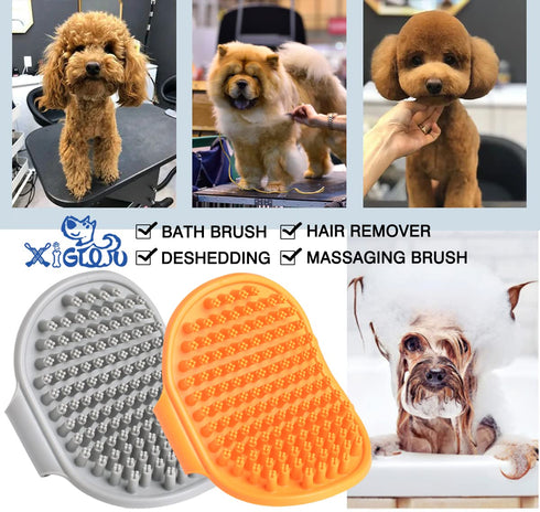 Dog Bath Brush, 2 Pcs Dog Brush for Shedding Short Haired Dogs, Dog Grooming Shedding Bath Brush Soothing Massage Rubber Bristles Curry Comb with ...