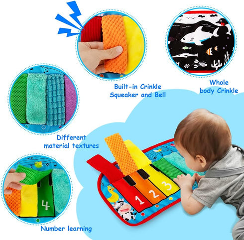 Tummy Time/Baby Mirror Toys, Black and White High Contrast Tabletop Mount Baby Newborn Toys 0 3 6 Months Brain Development, Sensory Texture Piano ...