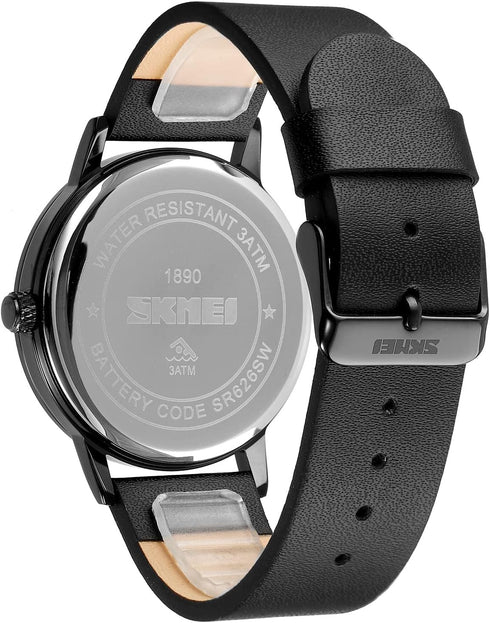 Mens Simple Leather Watch 40mm Dial Casual Business Watch Analog Reloj de Hombre...