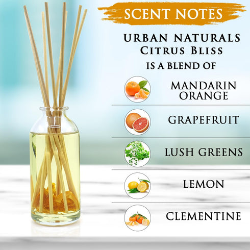 Urban Naturals Citrus Bliss Mandarin Orange & Grapefruit Essential Oil Reed Diffuser w/Real Orange! | Fresh Home Fragrance...