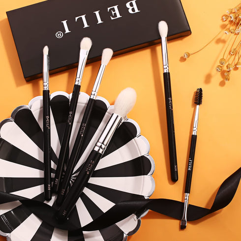BEILI Eye Makeup Brushes 6pcs Eyeshadow Brushes Natural Goat Professional Makeup Brushes Set for Eyeshadow, Blending, Eyebrow, Highlighter...