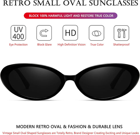 AIEYEZO Retro Oval Sunglasses for Women Fashion Small Oval Frame Sun Glasses 90s Vintage Style Shades...