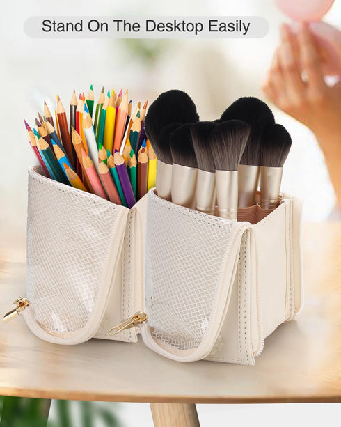 MONSTINA Makeup Brush Organzier Bag,High Capacity Portable Stand-Up Makeup Brush Holder,Professional Artist Makeup Brush Sets Case Waterproof Dust...