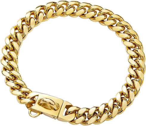 Gold Dog Chain Collar Walking Metal Chain Collar with Design Secure Buckle,14MM Heavy Duty Cuban Link Chain Training Collar for Small Medium Large...