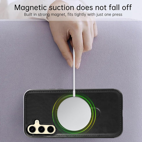 Phone Case for Samsung Galaxy S24 Plus S24+ 5G with Tempered Glass Screen Protector Magnetic Magsafe Rugged Stand Ring Holder Faux Leather Protect...