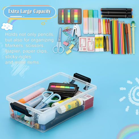 BTSKY 3 Layers Cute Dolphin Clear Plastic Pencil Box - Multipurpose Pencil Case Craft Storage Containers with Lid & Handle, Easy Carry & Stack Cra...