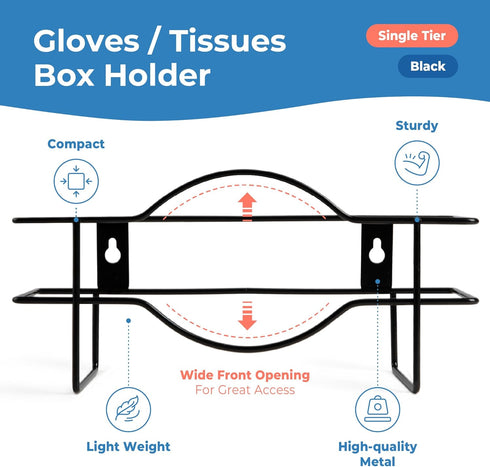 FMP Brands Single Glove Holder for Wall Mount, Wire Rack Disposable Napkin Gloves Box Holder, Black Durable Metal Organizer Gloves Holder for Food...