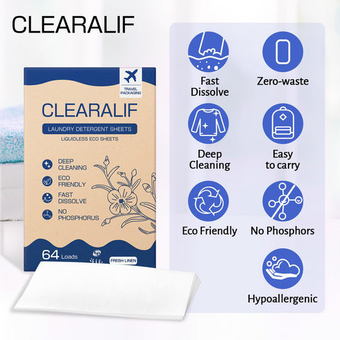 CLEARALIF Laundry Detergent Sheets, Fresh Linen, 64 Load, CLEARALIF Laundry Detergent Strips Eco Friendly & Hypoallergenic...