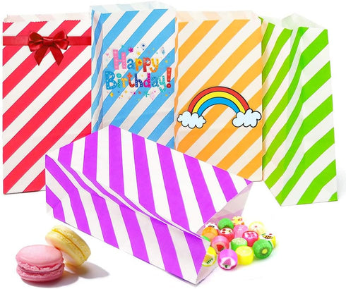 Bright Color Striped Paper Bags Rainbow Party Bags for kids’ Birthday Party Baby shower Wedding (3.5×2.3×7 in 50CT)...