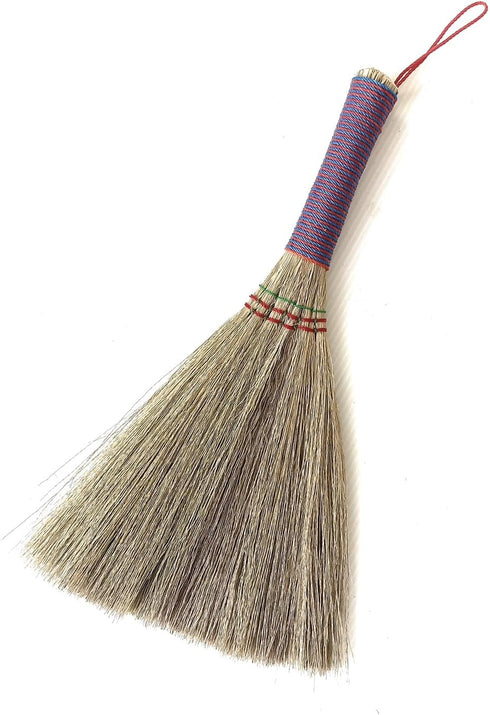 Handmade Bamboo Grass Broom with Nylon Thread Handle - Angled Bristles for Sweeping Debris & Dust - Perfect for Carpet, Cobwebs & Dusting - Compac...