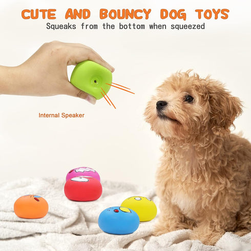 Latex Dog Squeaky Toys Balls for Teething Puppies, Small, Medium Dogs, 6 Pcs Bouncy Cute Face Pet Dog Toys...