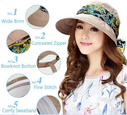 Roll Up Wide Brim Sun Visor UPF 50+ UV Protection Sun Hat with Neck Protector...