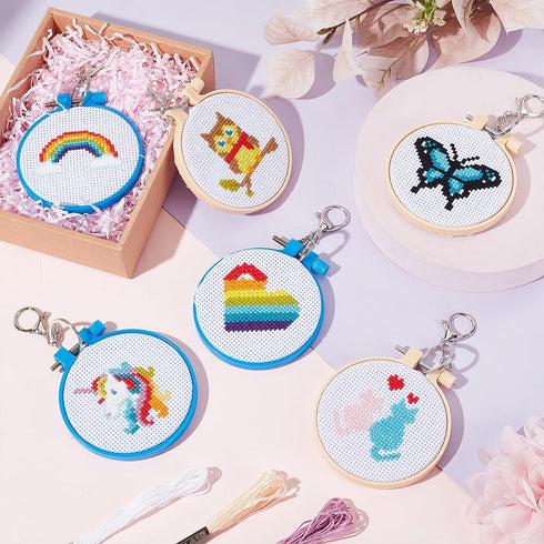 INFUNLY 6 Stamped Cross Stitch Kits for Animal Pattern DIY Embroidery Kits for Beginners with Instruction for Christmas Backpack Charms, Ornaments...