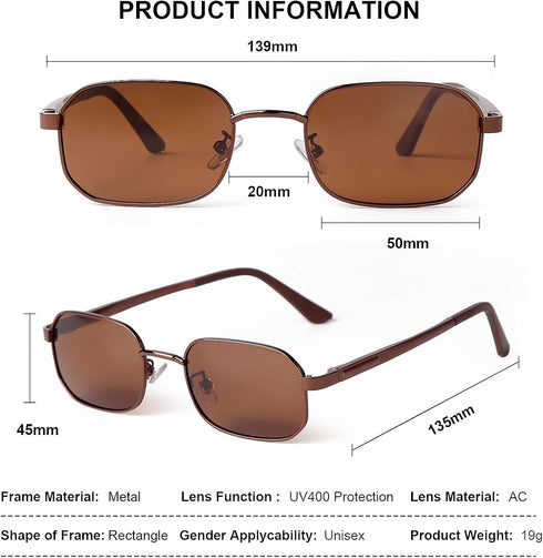 Polarized Small Rectangle Sunglasses Women Men Trendy 90s Retro Vintage Fashion Narrow Square UV Sun Glasses...